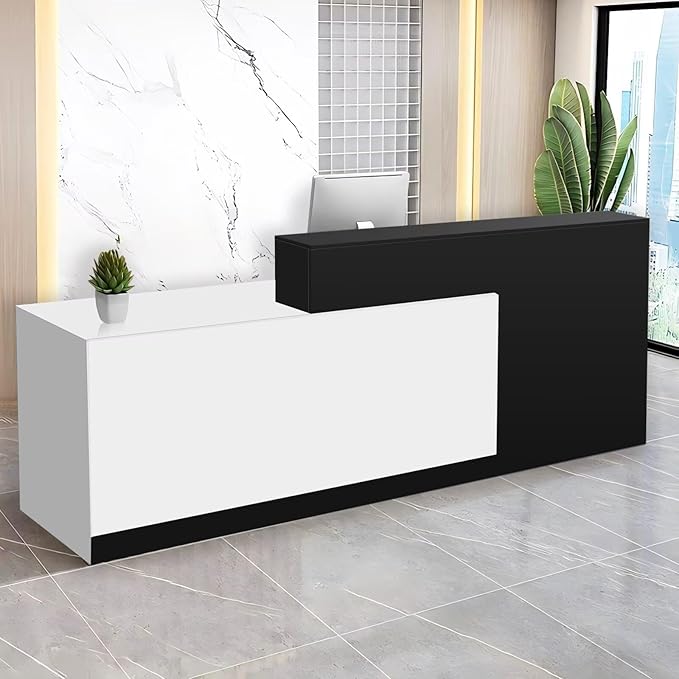 Reception Desk with Counter Modern Checkout Counter with Lockable Drawer Keyboard Tray Receptionist Desk for Office Salon Reception Table D Left 63inch/160cm