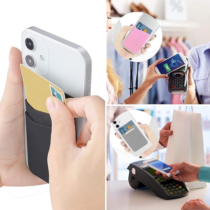 SS Phone Card Holder, Phone Wallet Stick On Silicion Card Holder for Back of Phone Credit Card Suitable for iPhone Samsung Galaxy Any Smartphone (8 Pack)