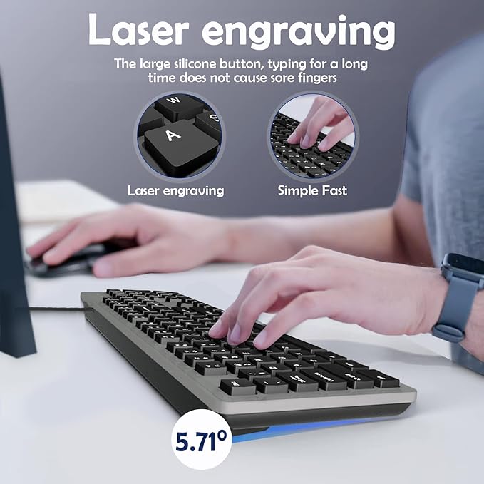 Wired Computers Keyboard with Cover Comfortable Hand Feel,Laser Engraved Characters,12 Multimedia Keys USB Interface Suitable for Laptop PC,Full Size 104 Keyboards, Plug and Play, Office