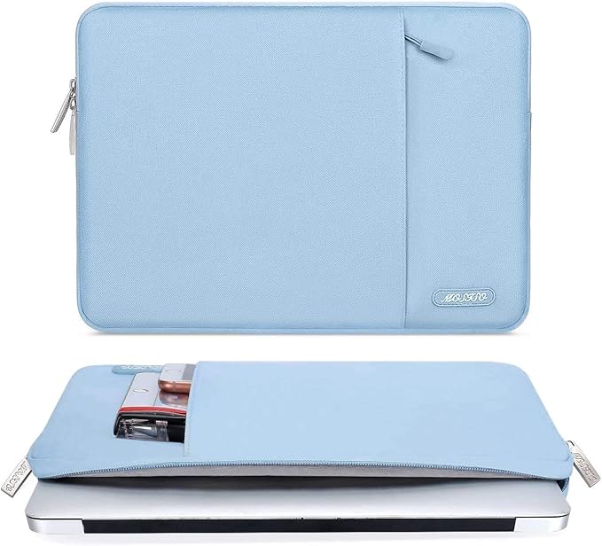 MOSISO Laptop Case 16 inch, 15-15.6 inch Laptop Sleeve Compatible with MacBook Pro 16 M4 M3 M2 M1, HP Acer Dell Lenovo ASUS Notebook, Polyester Vertical Computer Sleeve Bag with Pocket, Air Blue
