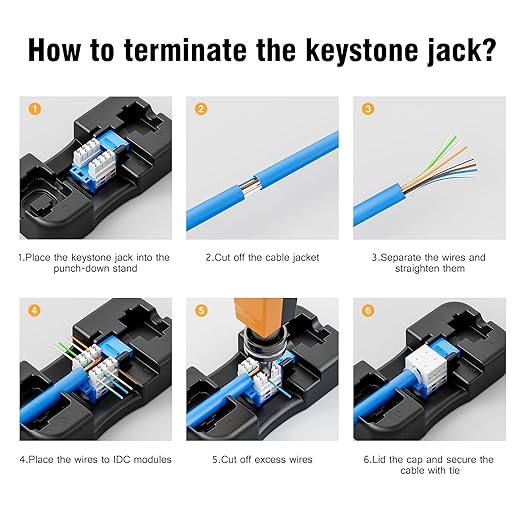 iwillink 10Gbps Cat6 Keystone Jack, RJ45 Keystone Jack 25-Pack and Keystone Punch-Down Stand, UTP Modular Ethernet Jack Insert 90-Degree, Punch Down Keystone Jack Adapter, Blue
