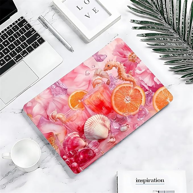 Compatible with MacBook Air 13.3 13.6 Inch Case 2022 2021 2020 2019 Plastic Hard Shell Case Cover,13.6 Air (A2681) M2 2022, Pink Floral with Sea Shells