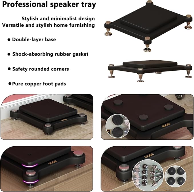 2pcs Subwoofer Isolation Stand, Double-Layered Speaker Isolation Stands with Stainless Steel Metal Feet, Acoustic Speakers Isolation Pad for Floor, Desktop (11.8×13.7in)