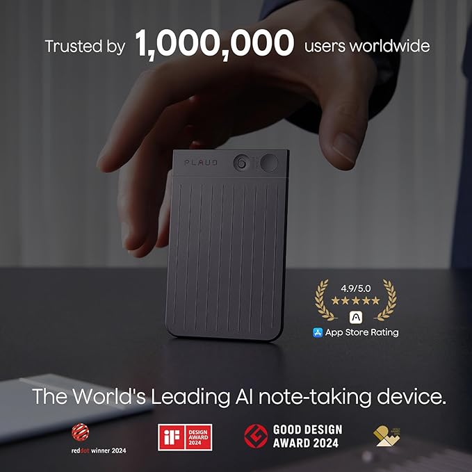 Plaud Note AI Voice Recorder, Voice Recorder w/Case, App Control, Transcribe & Summarize with AI Technology, Support 112 Languages, 64GB Memory, Audio Recorder for Lectures, Meetings, Calls, Black