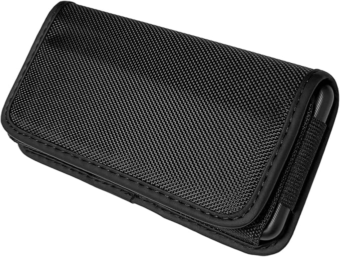 Nylon Cellphone Holster for iPhone SE (4.7"), iPhone 5, 5S - Horizontal Case Canvas Waist Carrying Pouch with Belt Clip/Loops, Black