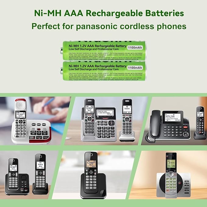 6 Pack NI-MH AAA Rechargeable Battery for Panasonic, 1.2V 1100mah AAA Rechargeable Batteries for Panasonic Cordless Phones Handset, Remote Controls, Electronics