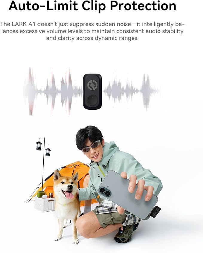 Hollyland Lark A1 Wireless Mini Microphone for iPhone & Android, 48kHz/24-bit, 3-Level Intelligent Noise Cancel, Microphone for YouTube, Podcast, Vlogging (Black, 2TX + 2RX + Charging Case)