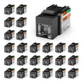 VCELINK RJ45 Cat 6 Keystone Jacks 25-Pack, Dust-Proof Keystone Jacks, 90-Degree Punch Down Ethernet Modular Jacks, UTP Keystone Jack Adapter, Black