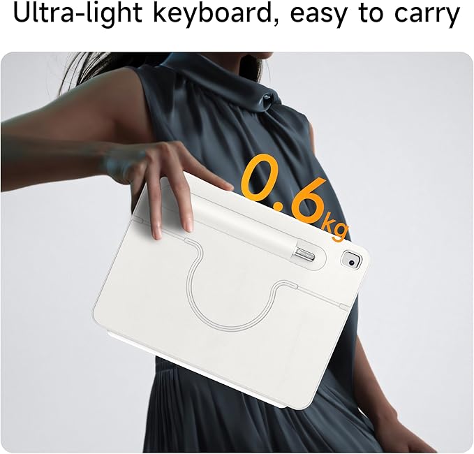 HOU Combo Keyboard Case for iPad 9th Generation (10.2", 2021)/8th Gen/7th Gen/iPad Air 3/Pro 10.5 2017 Multi-Touch Trackpad,7 Color Backlight,Rotatable & Detachable,Portrait/Landscape Modes,White