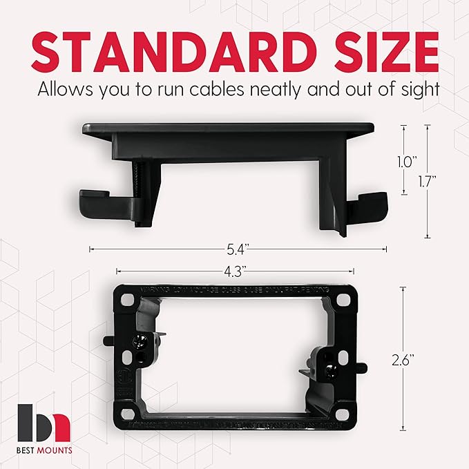 BestMounts - 1 Pack In Wall Cable Management 1-Gang Recessed Snap-ON Low Voltage Cable Plate with Mounting Bracket ETL Listed (White, Inner nose)