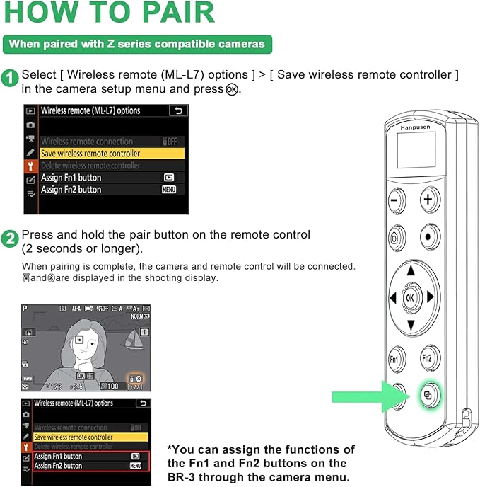 for Nikon Rechargeable Wireless Remote Control - Camera Remote Shutter Release with Zoom Focus Compatible with Nikon Z6 II/Z6 III/Z7 II/Z30/Z50/Z fc/Z f/Z5 II/Z50 II/B600/A1000/P950/P1000/P1100