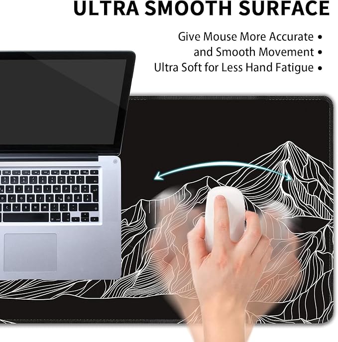 Black and White Mountain Large Mouse Pad,Gaming Keyboard Desk Pad,Extended Mouse Mat Non-Slip Rubber Base with Stitched Edges for Office Game Home XXL 35.4"x15.7"