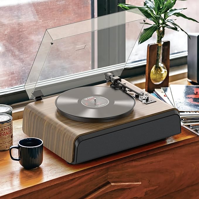 Record Player High-Fidelity Turntable with 2.1 Channel Sound System Built-in Subwoofer for Enhanced Bass, Vinyl Record Player with Magnetic Cartridge BT5.3 Playback RCA Out Aux in Belt-Drive 33/45RPM