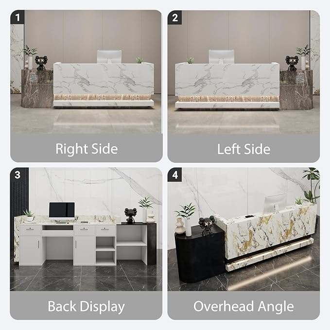 Front Desk Reception Counter - Lockable Storage & Keyboard Tray | Reception Desk with Counter, Customizable Large Counter Table (Black+White, 104'')