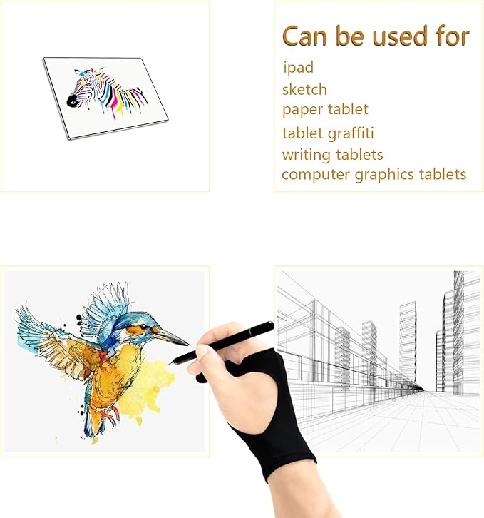 SPBMY Drawing Glove 2 Pack,Two-Finger Artist Glove for Drawing Tablet, Paper Sketching, iPad. Digital Art, Right Hand and Left Hand, Black M: 3.34x8.07 inches