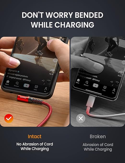 AINOPE 2-Pack USB C Cord 3.1A Fast Charge, [6.6ft+6.6ft] Type C Charging Cable Right Angle, Resistant Nylon Braided USB to USB C Cable Compatible Galaxy S10 S9 S8 Plus S21, LG V30,V20,G6