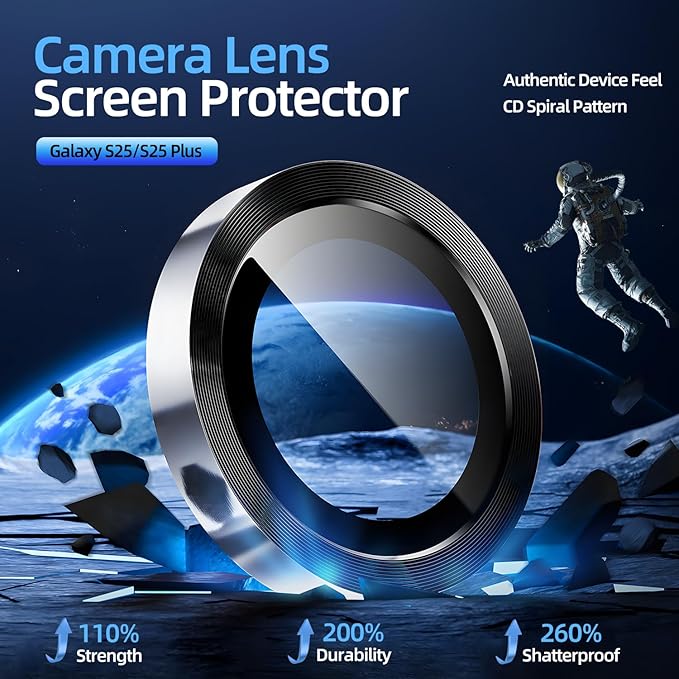 X-it Camera Lens Protector for Samsung S25, 9H Tempered Glass, Independent Metal Aluminum Edge Original Protection Design, Suitable for Phone Case, Anti-scratch, Anti-reflective,Blue