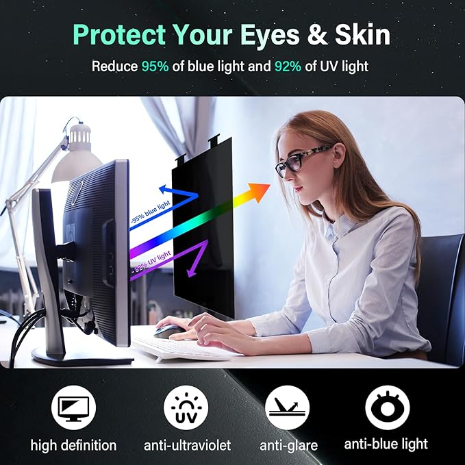[2 Pack] Magnetic Hanging 21.5 Inch Computer Privacy Screen for 16:9 Aspect Ratio Widescreen Monitor, Eye Protection Anti Glare Blue Light Computer Monitor Privacy Filter, Removable 21.5 in Protector Film