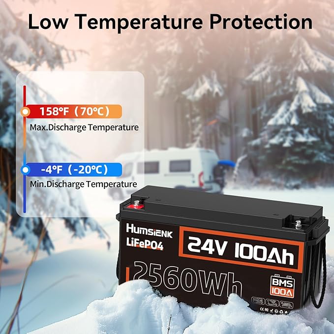 Lithium Battery 24V 100Ah LiFePO4 Batterys, Built-in 100A BMS with Low-Temp, 15000+ Deep Cycles, 2560Wh Lithium Iron Phosphate Battery, for RV Solar Energy Off Grid Trolling Motor