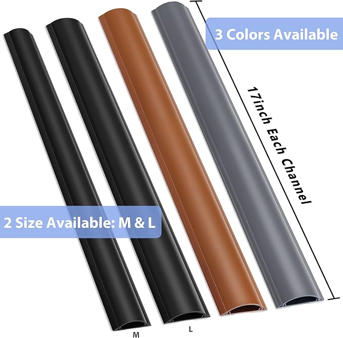 Cord Cover Floor 34in (2 x L17in), Large Capacity Floor Cable Cover, Hard PVC Cord Hider, Wire Cable Management Raceway, Black, Cord Cavity - 1.8"(W) x 0.6"(H)
