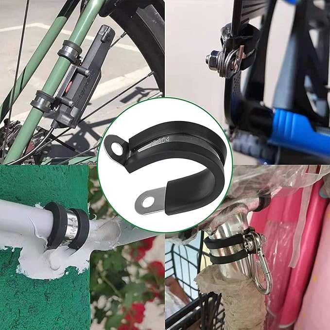 68PCS Cable Clamps Assortment Kit,7 Sizes Stainless Steel Rubber Coated Cushioned Insulated Cable Clamps-Metal Wire Clamps,Pipe Clamps for Tube,Lines