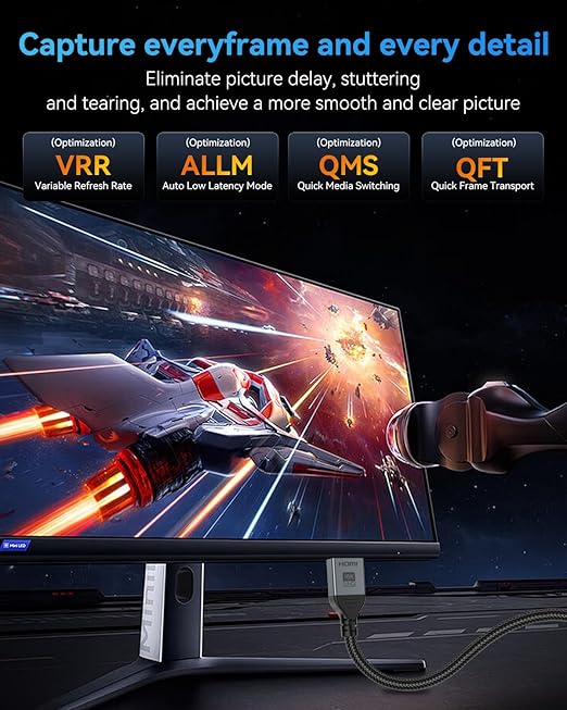 16K 8K HDMI Cable 96Gbps 6.6 FT, Ultra High Speed HDMI 2.2 Cable 16K@60Hz 8K@120Hz 4K@480Hz HDCP 2.2&2.3, Dynamic HDR, eARC,DTS:X, Compatible with Roku TV/HDTV/PS5/Blu-ray/Projector