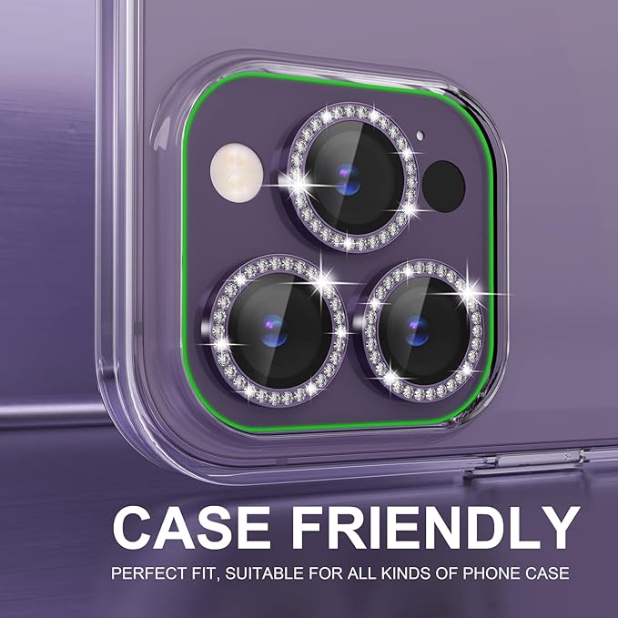 Choiche [3+1 for iPhone 14 Pro/iPhone 14 Pro Max Camera Lens Protector Bling, 9H Tempered Glass Camera Cover Screen Protector Metal Ring Decoration Accessories (Diamond-Purple)