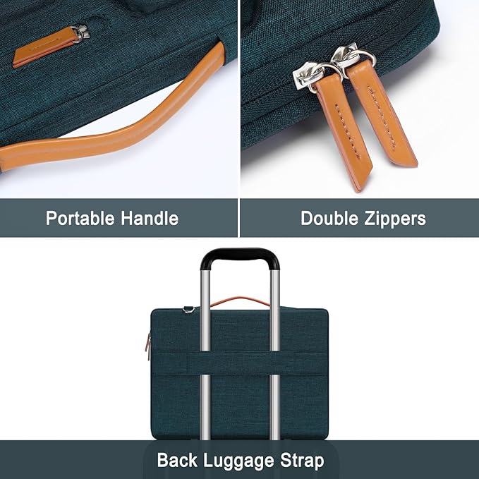 MOSISO 360 Protective Laptop Shoulder Bag,15 inch Computer Bag Compatible with MacBook Air M4 M3 M2/Pro A1990 A1707, Dell XPS Plus,Side Open Messenger Bag with 4 Zipper Pockets&Handle, Teal Green