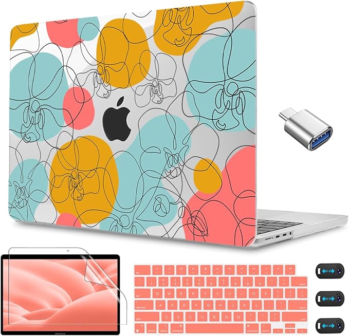 CISSOOK Floral Case Compatible with MacBook Pro 14 Inch 2023 2021 Release A2992 A2918 M3 A2779 M2 A2442 M1 Pro/Max, Plastic Hard Shell +Keyboard Cover for MacBook Pro 14 with Touch ID -Art Floral