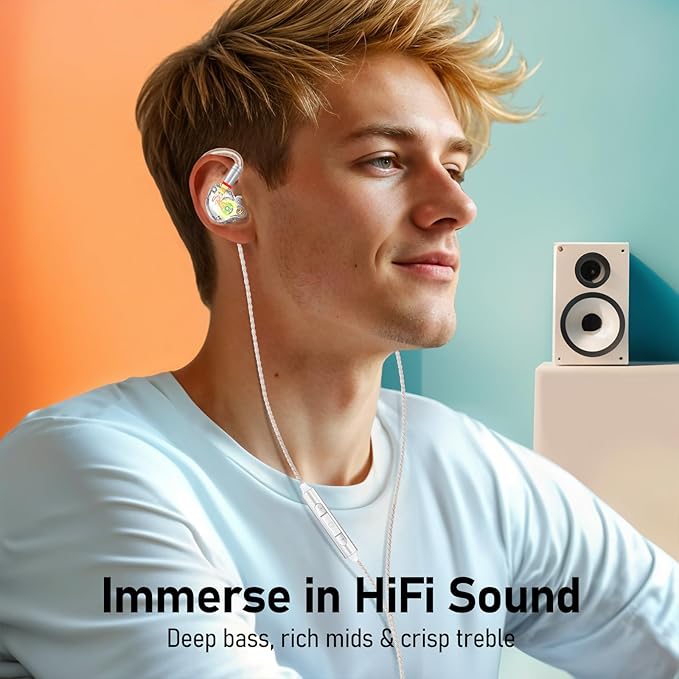 Vibes 202M Wired Earbuds - HiFi in Ear Monitor Headphones - Noise-Isolating Ear Buds w/ Mic - Clear Sound, Deep Bass & Comfort-Fit Gaming Earphones - MMCX to 3.5mm & Silver Plated Cord, Carrying Case