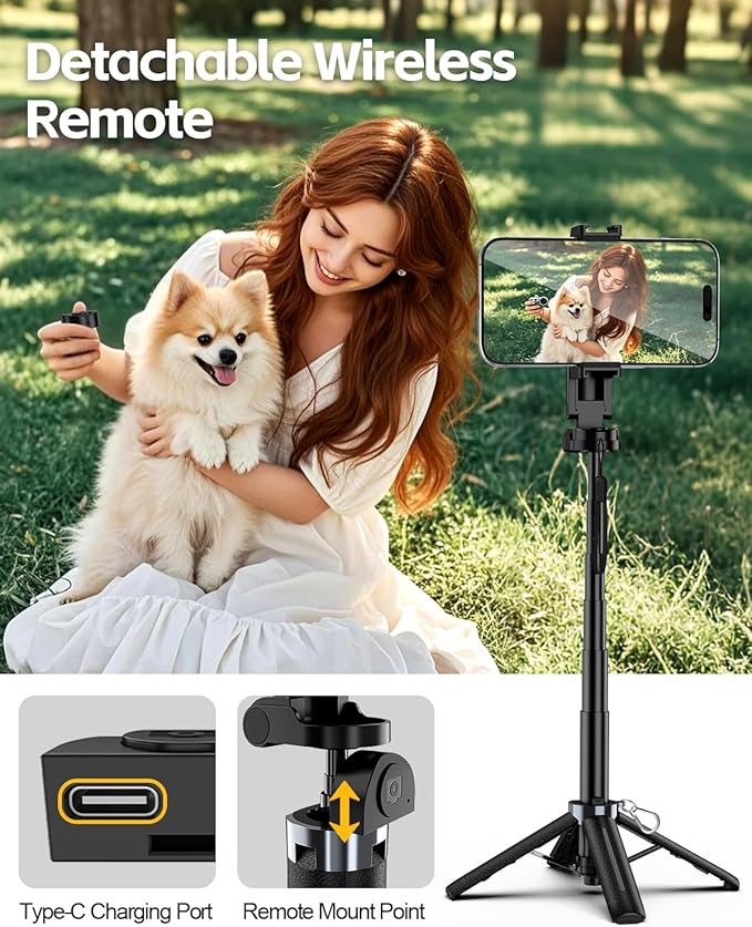 UBeesize Mini Selfie Stick Tripod with Remote, Pocket-Size Phone Stand for iPhone 16 Pro Max/Android, 360° Rotating Holder for Travel, Vlogging, TikTok, Live Streaming