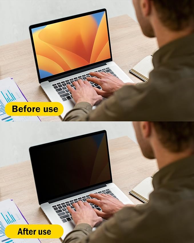 F FORITO 16 Inch 16:10 360° Laptop Privacy Screen Protector, Anti Peeping and Anti Glare Laptop Privacy Shield, Reduce Eye Strain & Eye Protection
