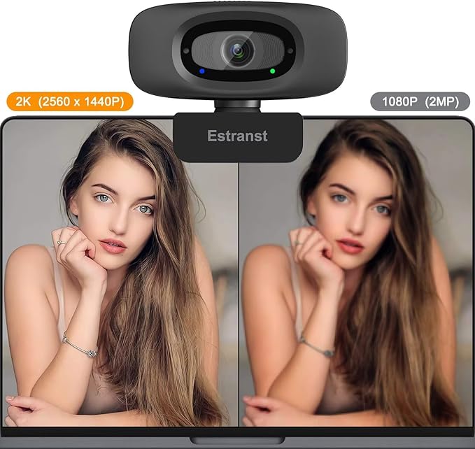 2K Quad HD Webcam with Privacy Cover & Noise-Canceling Microphone & USB C Adapter, Video Web Streaming Camera for PC Computer Desktop Laptop Mac Zoom Teams &More, 2pcs Cable Organizer