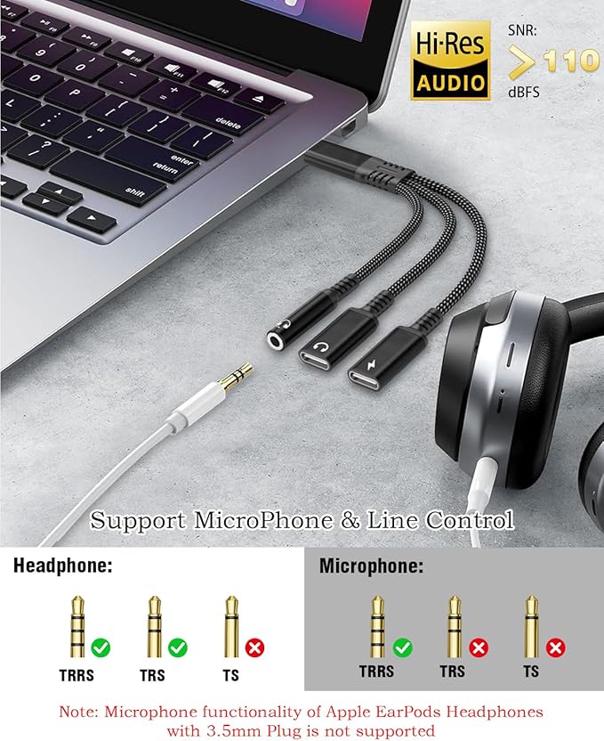 tavalmax USB C Splitter,USB C to 3.5mm Headphone and Charger Adapter,USB Type-C Digital Audio Headset/OTG Converter with 60W PD Fast Charging Dongle Cable for iPhone16/15, iPad, MacBook, Galaxy, Pixel
