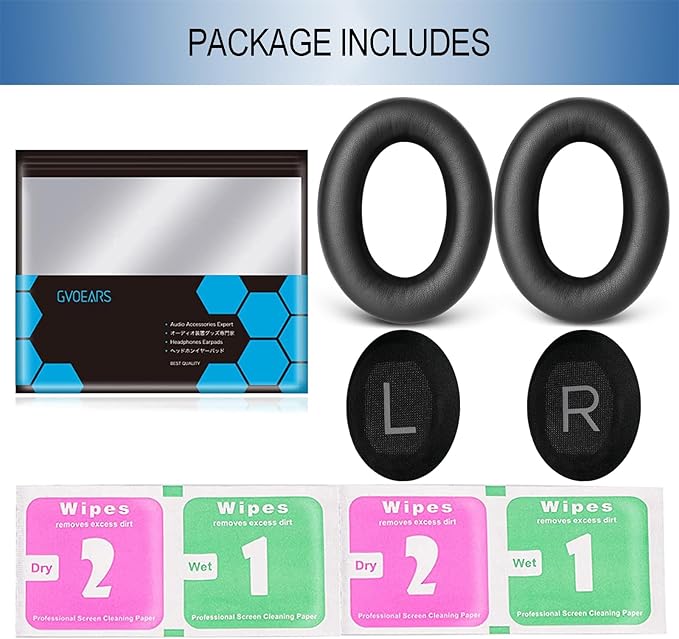 GEVO Replacement Ear Pads for Bose QC45, Ear Cushions for Bose QuietComfort 45 (QC45) & Quiet Comfort SE (QC SE) Headphones, Earpads with Softer Leather Noise Isolation Foam (Black)