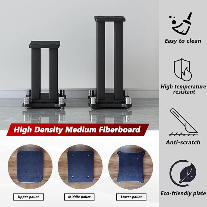 A Pair of Universal Speaker Stands, Heavy Duty Speaker Stands Holds Bookshelf Speaker Satellite Speaker Large Speaker, Vibration-Absorbing MDF Design, Holds 88lbs Speaker (Black, 40cm/15.7in)