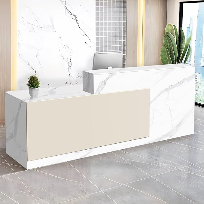 Reception Desk with Counter Modern Checkout Counter with Lockable Drawer Keyboard Tray Receptionist Desk for Office Salon Reception Table N Left 63inch/160cm
