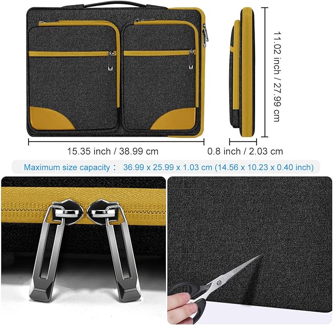 Hseok Laptop Case 15 15.6 16 inch Sleeve with Handle and Hidden Strap,Compatible with MacBook Pro 15.4 16, 360° Protective PC Briefcase with 4 Pockets for Laptop Accessory,Easy to Carrying,Yellow