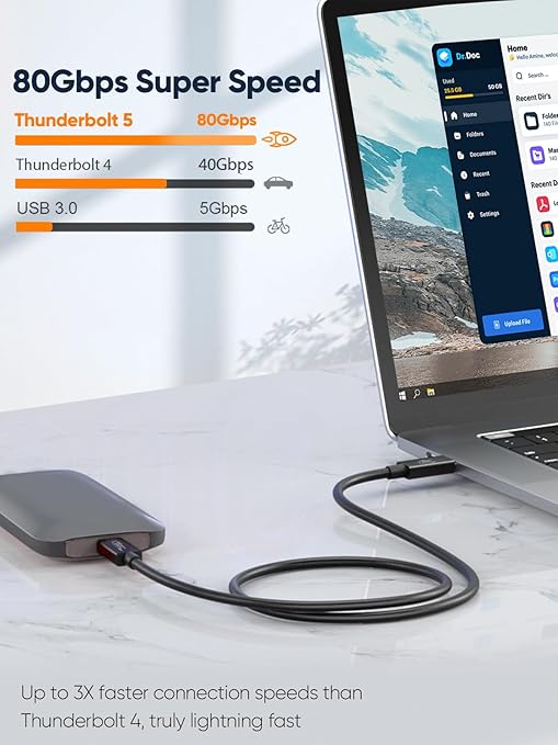 CableCreation 80Gbps USB 4 Cable 3.3FT, 120Gbps Bandwidth, 8K 60Hz Display, 240W Charging, Compatible with Thunderbolt 5,Thunderbolt 4/3, USB4, SSD, MacBook M4 Pro, Dock, eGPU