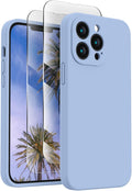 FireNova Designed for iPhone 13 Pro Max Case, Silicone [Camera Protection] Phone Case with [2 Screen Protectors], Soft Anti-Scratch Microfiber Lining Inside, 6.7 inch, Light Blue