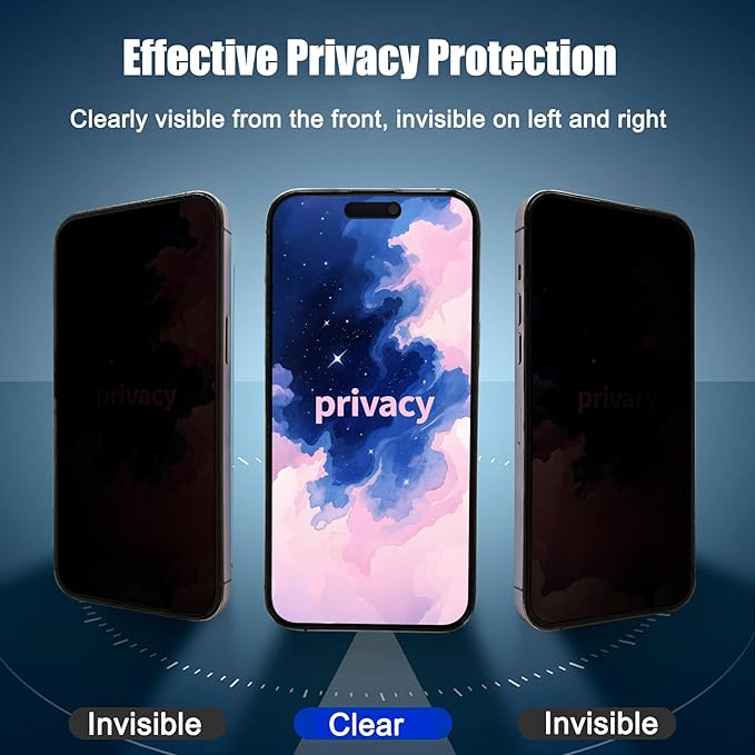 2 Pack Matte Privacy Screen Protector for iPhone 16 Pro 6.3", [Auto-Dust Removal and Auto-Alignment] Anti-Spy Anti-Glare Anti-Fingerprint Tempered Glass Film, Smooth & Sensitive Touch