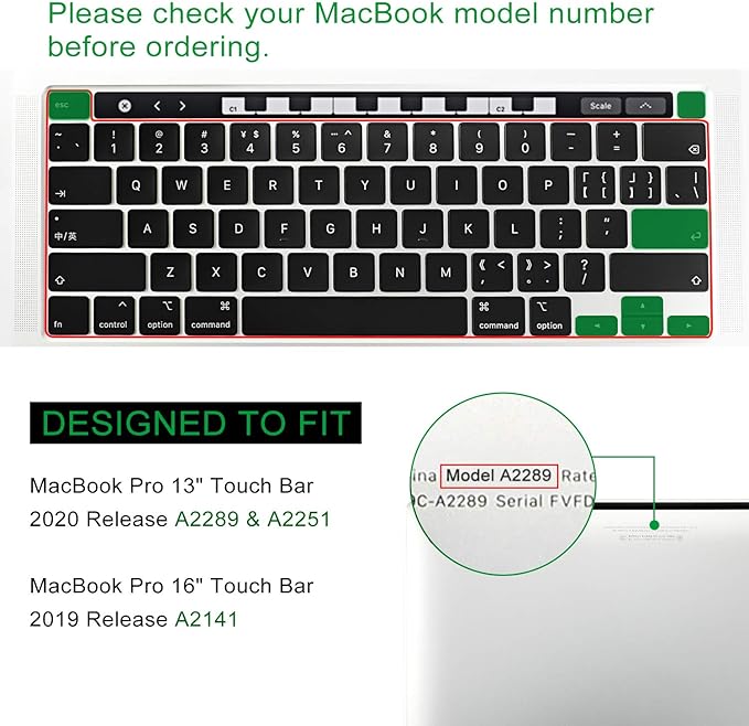 Allinside Keyboard Cover Skin for 2020 MacBook Pro 13 inch A2338 M1 A2251 A2289 and 2019 MacBook Pro 16 inch A2141 with Touch Bar & Touch ID, Rainbow