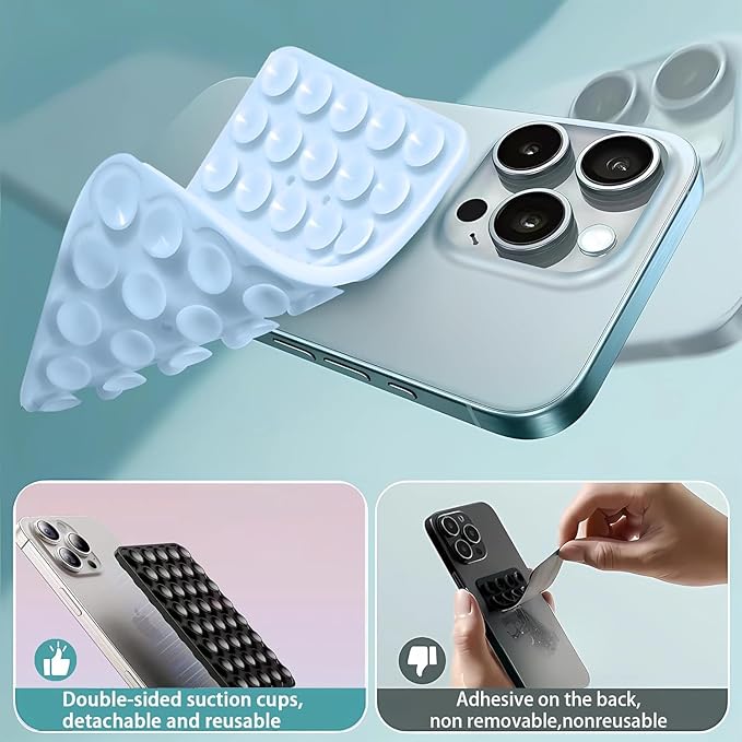 Silicone Double-Sided Suction Cup Phone Case Detachable Mount, Fidget Sticky Phone Grip Hands-Free Phone Accessories for Selfies & Videos, Trending TikTok items for iphone & Android(3.74"x2.2", White)
