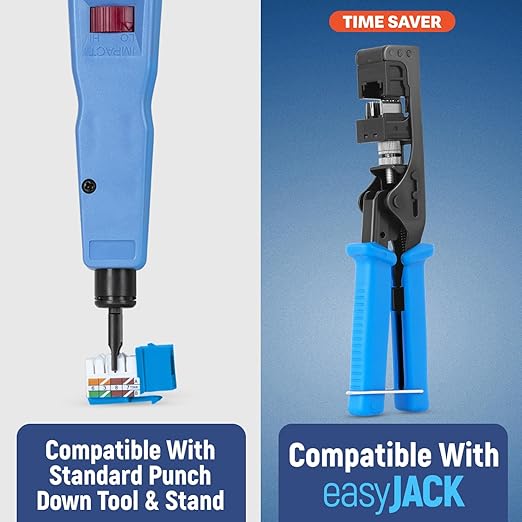Everest 90° Angled RJ45 Cat5e Keystone Jacks 20-Pack in Blue - Slim Profile Female RJ45 Connectors - Cat 5e Keystone Jack - Compatible with 90° Angled Speed Termination Tool - easyJACK (B094WB91H3)