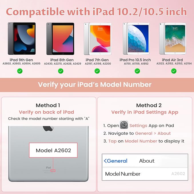 OYEEICE for iPad 9th Generation Case with Keyboard 10.2'' - 7 Color Backlit Wireless Keyboard Cover with Pencil Holder for iPad 9th/8th/7th Gen 10.2 inch, iPad Air 3rd Gen & iPad Pro 10.5" - Pink