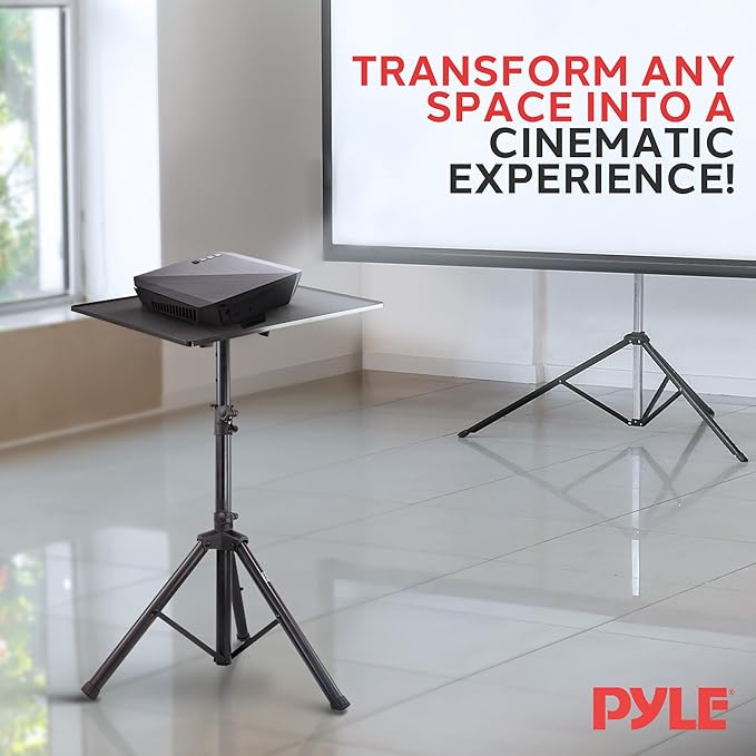 Pyle Universal Projector Stand – Adjustable Tripod for Laptop, DJ Gear, Projectors – Heavy-Duty, Portable – Height Adjustable 28" to 46" – Ideal for Stage, Studio, Office, Events