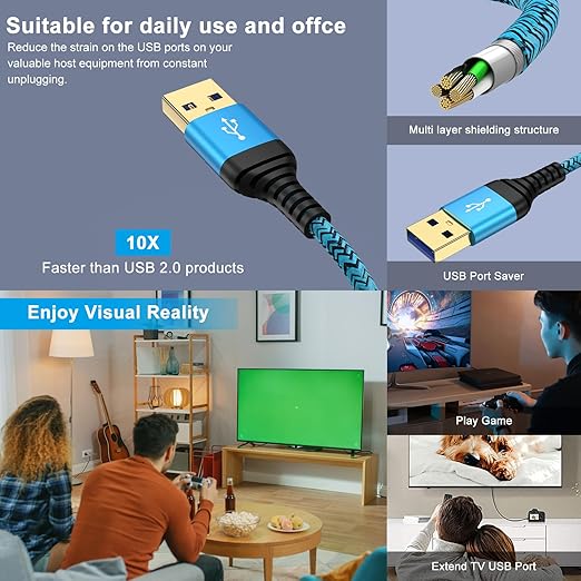 USB Extension Cable 10 FT, 2Pack USB3.0 Extension Cord Type A Male to Female USB Extender High Speed Data Transfer Extender Cord for Keyboard,Mouse,PlayStation,Webcam,Hard Drive,Printer,Flash Drive