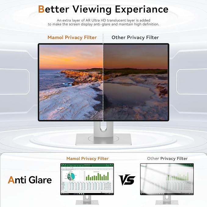 27 Inch Computer Privacy Screen for 16:9 Aspect Ratio Widescreen Monitor - Removable Anti Glare Blue Light Filter, Computer Privacy Shield