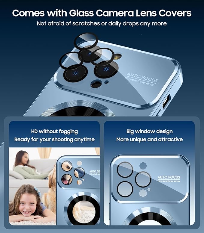 Magnetic for iPhone 13 Pro Max Case, Compatible with MagSafe, Built-in Camera Lens Protector, Logo View, Military Grade Drop Proof Phone Case Cover, Sierra Blue