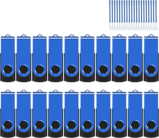 EASTBULL 8GB USB Flash Drive Bulk Thumb Drives 20 Pack with Lanyards USB 2.0 Memory Sticks Zip Drive Pen Drive for Storage and Backup Blue 20PCS 8GB